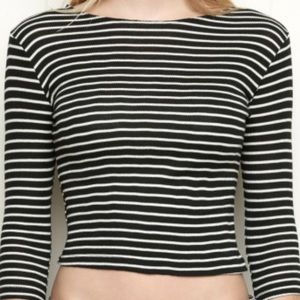 Brandy Melville Black and White Striped Crop Top